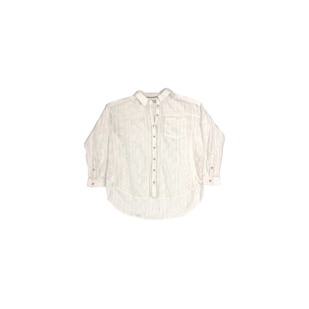 Pilcro by Anthropologie Lace Button Up Blouse in White Cream – Size Large